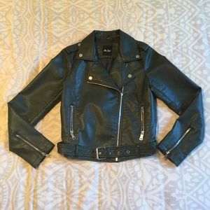 Dark Green Faux Leather Jacket